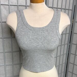 Ribbed Gray Tank Crop Top, Size Small